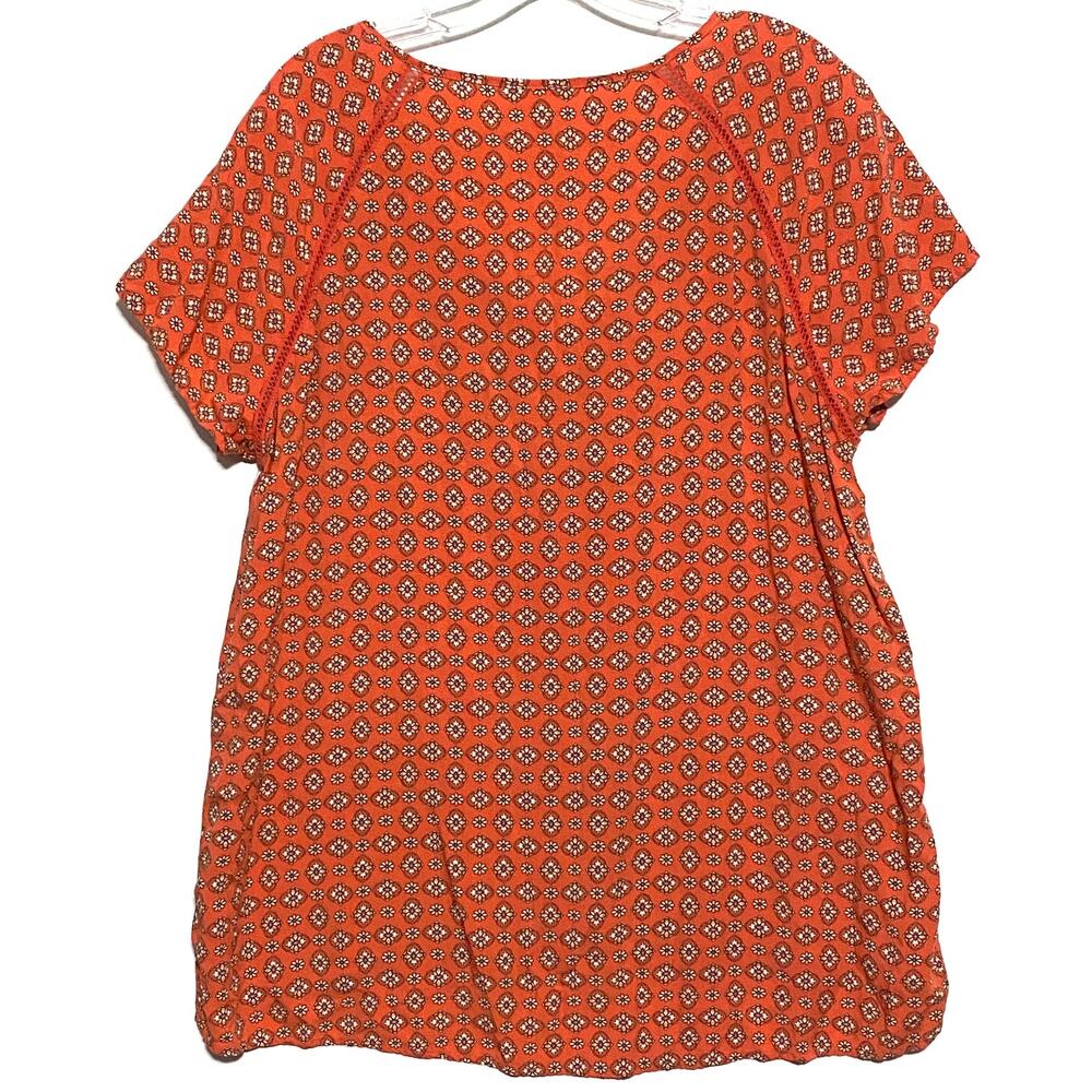 J Jill Floral Button Blouse Orange Top L Hippie Boho Peasant Lagenlook Tassel - Picture 7 of 10